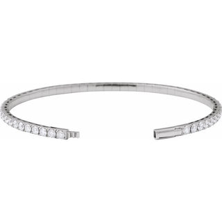 14K White 5 CTW Natural Diamond Flexible Bangle 7" Bracelet
