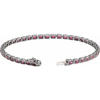 14K White Natural Pink Tourmaline Line 7" Bracelet