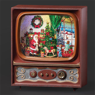 9.75-Inch Lighted Musical Swirl Tv With Santa & Kids Scene