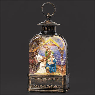 9.5-Inch Lighted Swirl Lantern Angel & Holy Family - Print Background