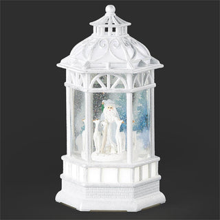 10.5-Inch Lighted Swirl Gazebo Santa & Deer With Print Scene