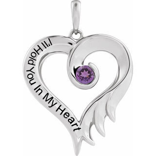 14K White Natural Amethyst & Engraved I'll Hold You In My Heart Pendant
