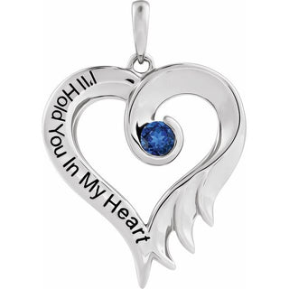 14K White Lab-Grown Blue Sapphire & Engraved I'll Hold You In My Heart Pendant
