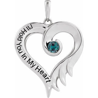 14K White Lab-Grown Alexandrite & Engraved I'll Hold You In My Heart Pendant