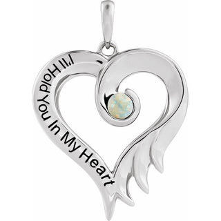 14K White Lab-Grown White Opal & Engraved I'll Hold You In My Heart Pendant
