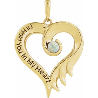 14K Yellow Lab-Grown White Opal & Engraved I'll Hold You In My Heart Pendant