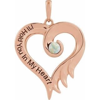 14K Rose Lab-Grown White Opal & Engraved I'll Hold You In My Heart Pendant