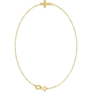 14K Yellow Beaded Cross 7" Bracelet