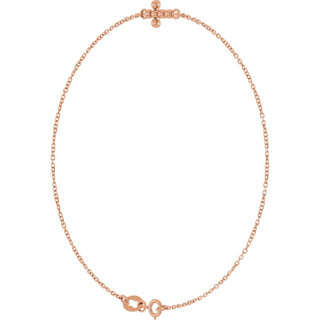 14K Rose Beaded Cross 7" Bracelet