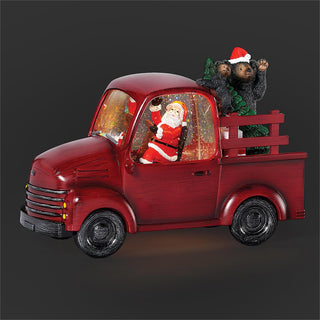 6.75-Inch Lighted Swirl Truck With Santa, Black Bear & Tree