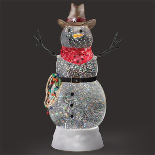 10.5-Inch Lighted Swirl Cowboy Snowman With Christmas Lights Lasso
