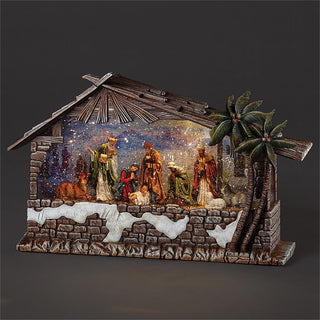 8.25-Inch Lighted Musical Swirl Nativity Stable