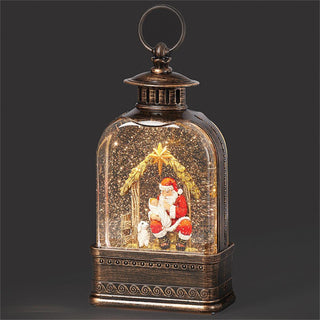 9.5-Inch Lighted Swirl Santa Shushing Baby Lantern