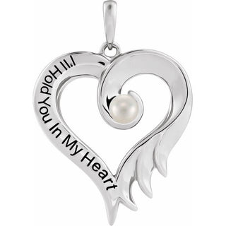Sterling Silver Cultured White Freshwater Pearl & Engraved I'll Hold You In My Heart Pendant