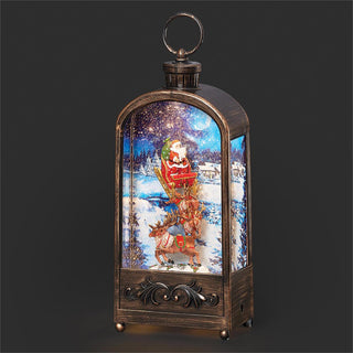 11.7-Inch Lighted Swirl Lantern Santa & Sleigh - Bronze Arch