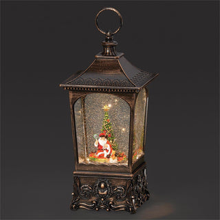 10.25-Inch Lighted Musical Swirl Lantern Santa, Rotating Train