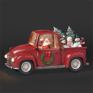 7-Inch Lighted Swirl Truck With Santa Driver And Snowmen