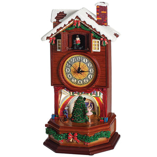 15-Inch Lighted Musical Clock Rotating Nutcracker Scene