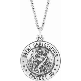Sterling Silver 18 mm Round Saint Christopher Medal U.S. Navy Medal 18" Necklace