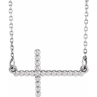 14K White 19.5x12.1 mm Sideways Beaded Cross 16.5" Necklace