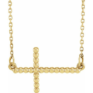 14K Yellow 19.5x12.1 mm Sideways Beaded Cross 16.5" Necklace