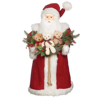 19-Inch Santa Treetopper W/ Teddy Bear Garland & Red Coat