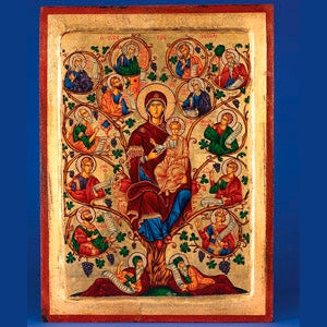 TREE OF LIFE- MARY- HAND PAINTED ICON ON WOOD- 11x9 inch