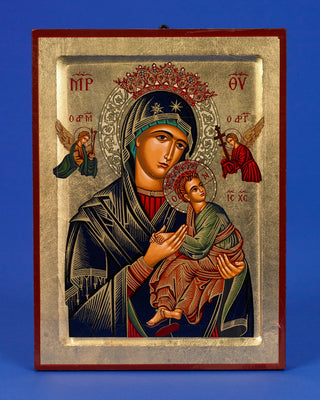 Virgin Mary of the Passion Lady of Perpetual Help - Hand Painted Gold Leaf- 11-1/2 x 8-1/2x 1 inch.