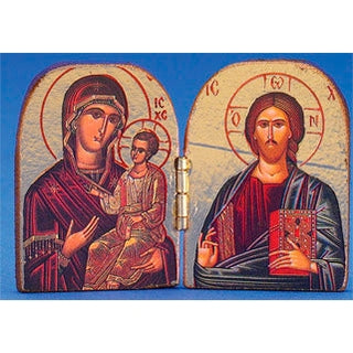 Greek Icon - Diptych -Glikofilousa/ Pantocrator- hand-carved