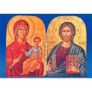 Greek Icon - Diptych -Gold Foiled- Hand-Carved- Blessed Virgin
