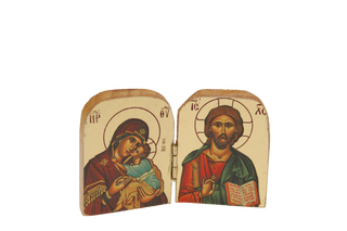 Greek Icon - Diptych -Gold Foiled-Pantocrator/Glikofilousa 2-3/4 x 2 inch