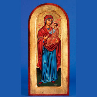 16" x 8" Hand Painted Arched and Gold Leaf Icon of Mary with Jesus