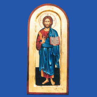 16" x 8" Hand Painted Arched and Gold Leaf Icon of Jesus the Teacher Pantocrator