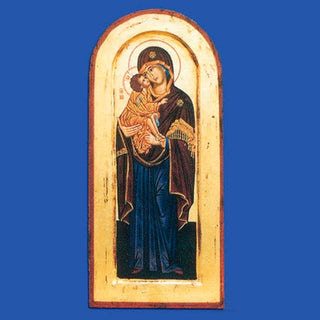 16" x 8" Hand Painted Arched and Gold Leaf Icon of Lady of Vladimir