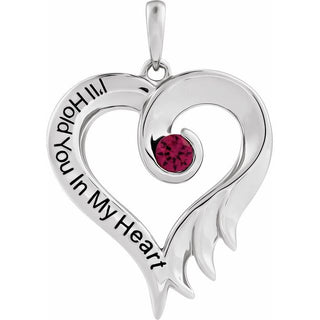 14K White Lab-Grown Ruby & Engraved I'll Hold You In My Heart Pendant