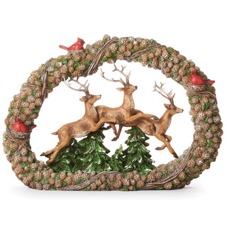 11-Inch Leaping Deer In Wreath Figure