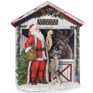 11-Inch Santa At Reindeer Stable Figure - Printed Stable