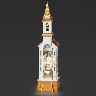 18-Inch Lighted Swirl Church With Holy Family
