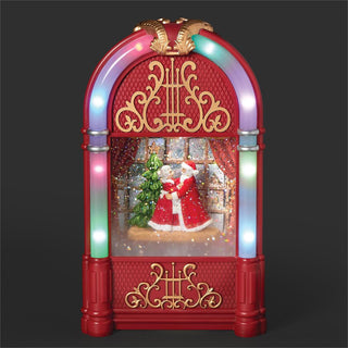 9.75-Inch Lighted Swirl Juke Box Dancing Santa & Mrs Claus