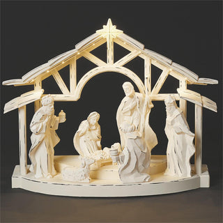 13.5-Inch Lighted White Nativity Scene