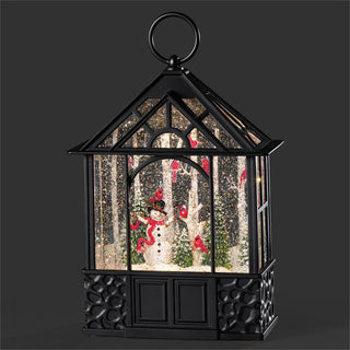 9.75-Inch Lighted Swirl Gazebo Cardinals And Snowman