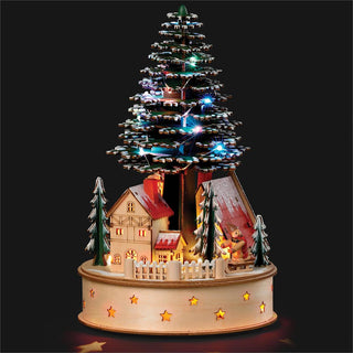 12.25-Inch Lighted Town Center Scene With Tree, Wood
