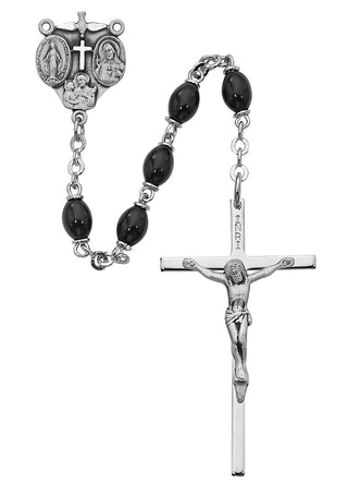 Black Glass Oval Rosary