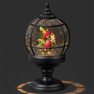 9.5-Inch Lighted Swirl Sphere 3 Cardinals On Branch
