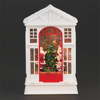 10-Inch Lighted Swirl 2 Story House With Santa Scene