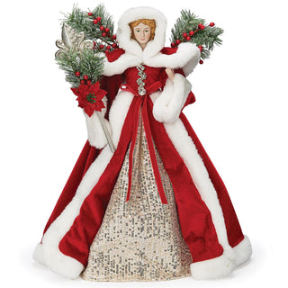 16-Inch Red Angel Treetopper Red, Snow Covered Greenery