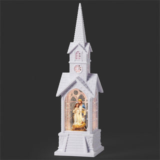 15-Inch Lighted Swirl Holy Family White Church
