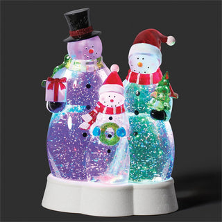 9.75-Inch Lighted Swirl 3 Snowman Family - Multicolored Lights