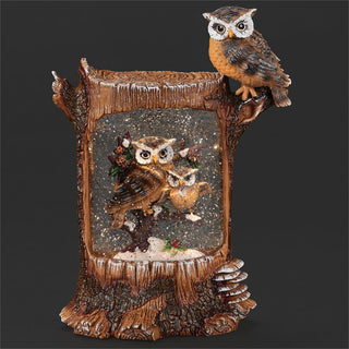 10-Inch Lighted Swirl Log, Owl Scene