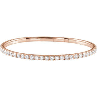 14K Rose 3 CTW Natural Diamond  Flexible Bangle 7" Bracelet